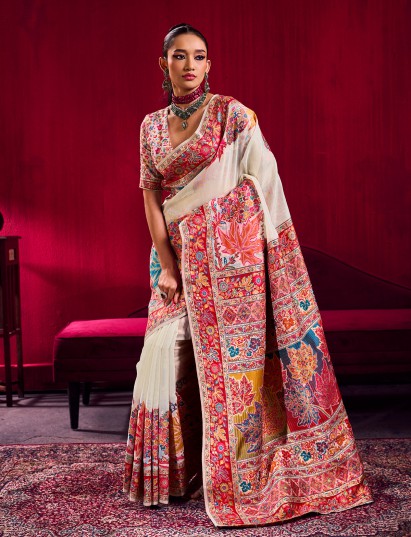 White timeless heritage weave festive saree allure