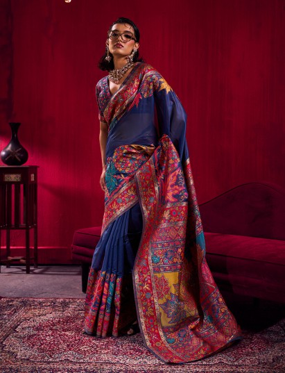 Blue regal woven masterpiece festive saree elegance