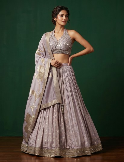 Lavender moonlit pleated bridal lehenga enchantment