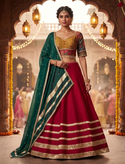 Rani colour opulent gota celebration lehenga statement