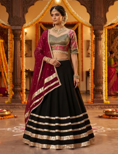 Black heritage pichwai festive lehenga couture masterpiece