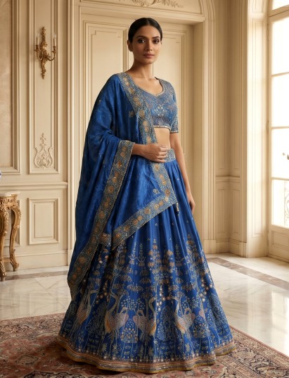Blue royal mandala artistry wedding lehenga elegance