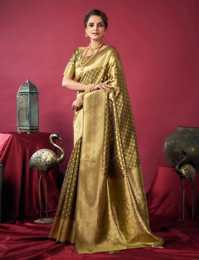 Olive silk festive wear saree with zari weaving