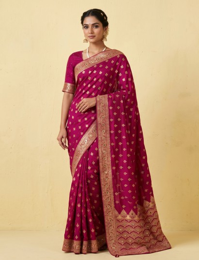 Magenta sparkling mirror heritage saree