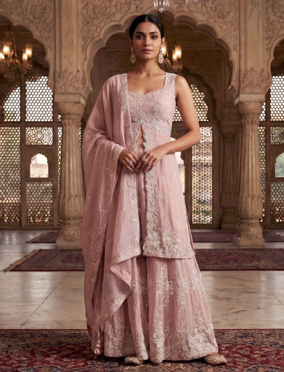 Pink floral fantasy sharara with couture charm