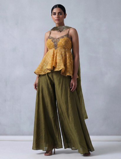 Yellow festive fusion palazzo with bandhani allure