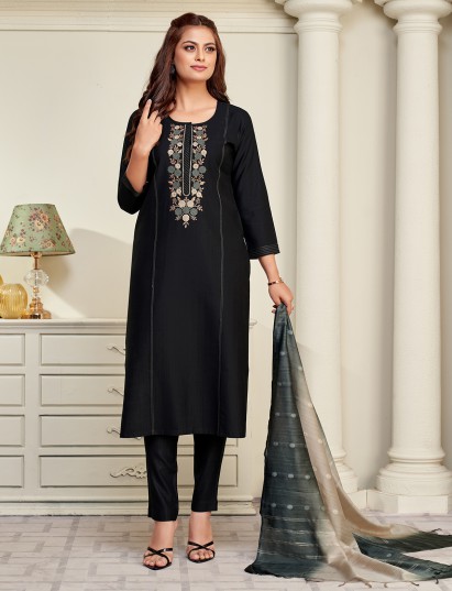 Classic black cotton salwar suit with sequin embellishments