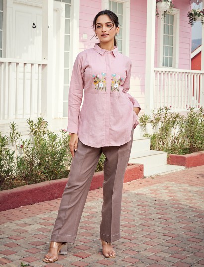 Pink and brown linen co-ord set for chic everyday style