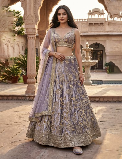 Mauve lavender velvet wedding lehenga choli