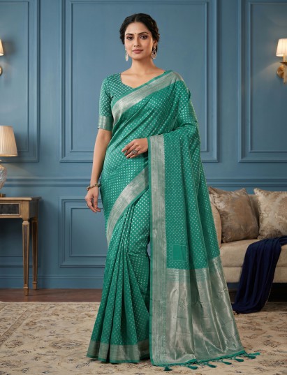 Sky blue elegant gold zari semi silk saree