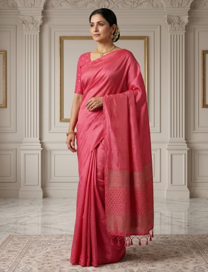 Light pink semi silk saree with woven zari artistry