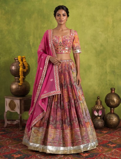 Multicolor floral printed festive lehenga choli