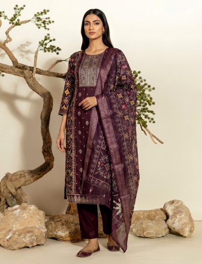 Wine silk Patola inspired festive kurti set