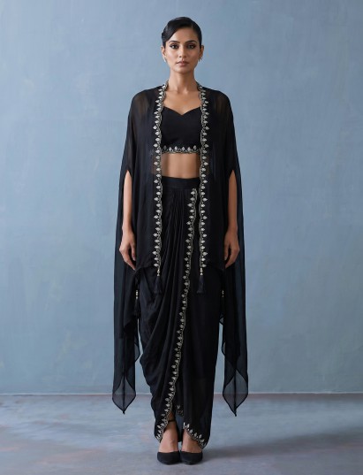 Black silk Indo-western dhoti style suit