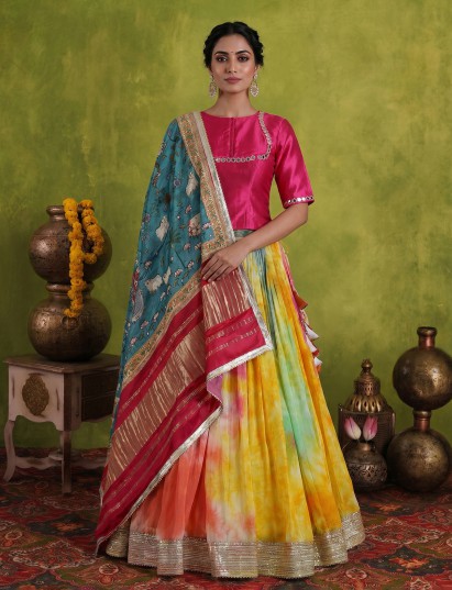 Multicolor silk lehenga choli for navratri