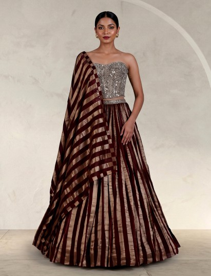 Brown georgette embellished lehenga choli with elegant dupatta