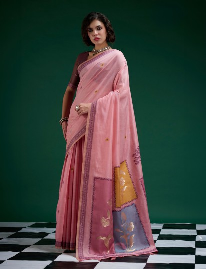 Pink jamdani cotton saree with graceful woven beauty
