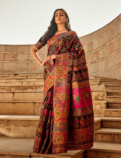 Royal floral patchwork modal silk saree