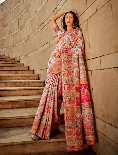 Heritage bloom kashmiri woven silk saree