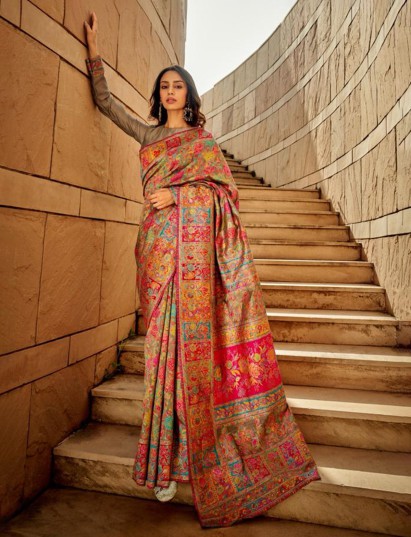 Timeless grey handcrafted floral modal silk saree