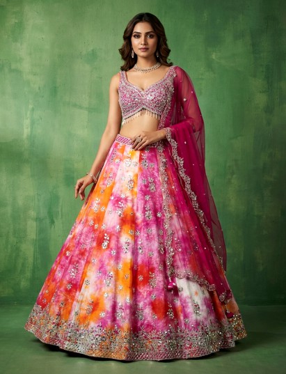 Rani pink silk shaded dupatta lehenga choli