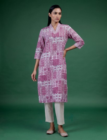 Light purple printed cotton blend stylish casual kurti