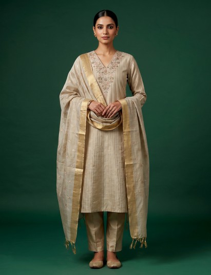Grey silk embroidered designer salwar suit with dupatta