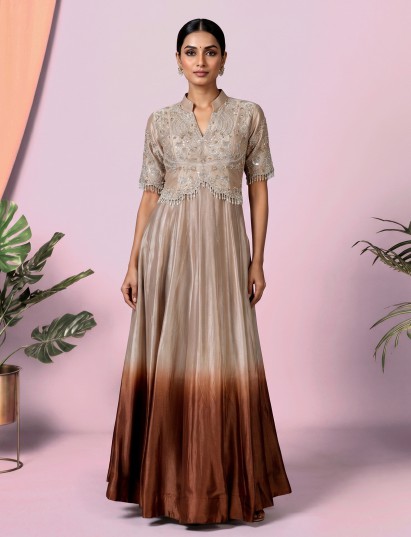Brown silk designer anarkali suit for festive elegance