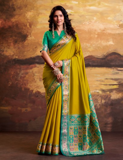 Olive traditional ikat patola saree