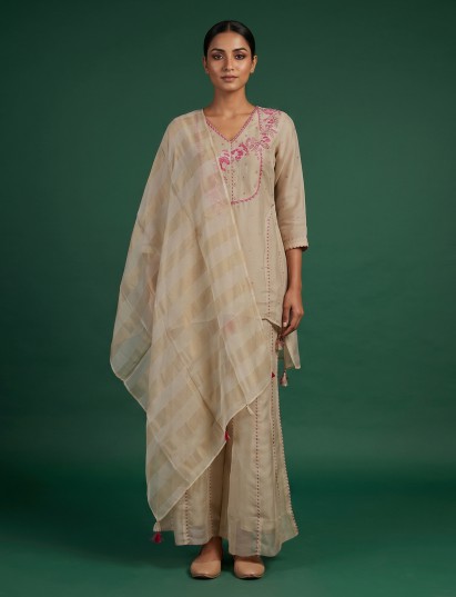 Cream tissue silk festive palazzo suit with dupatta