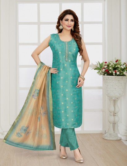 Aqua blue silk elegant festive suit set