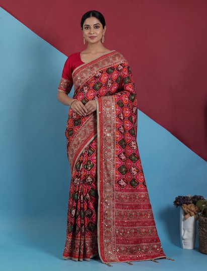 Rani pink art pattola silk saree for festivities