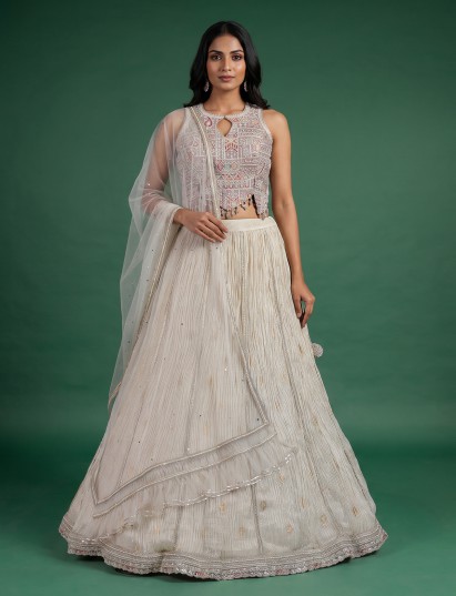 Purple cream designer chiffon lehenga choli elegance