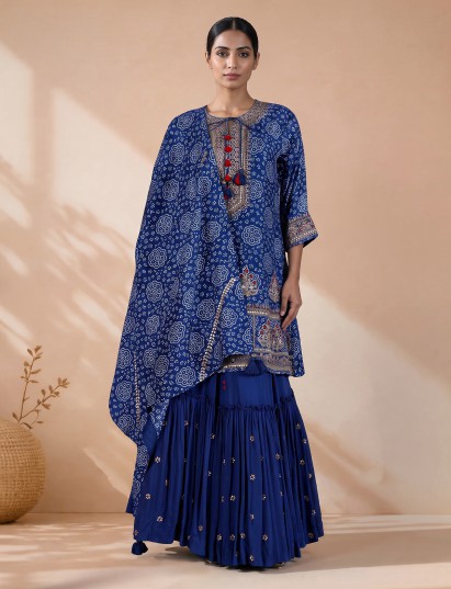 Violet printed georgette silk festive sharara suit for women