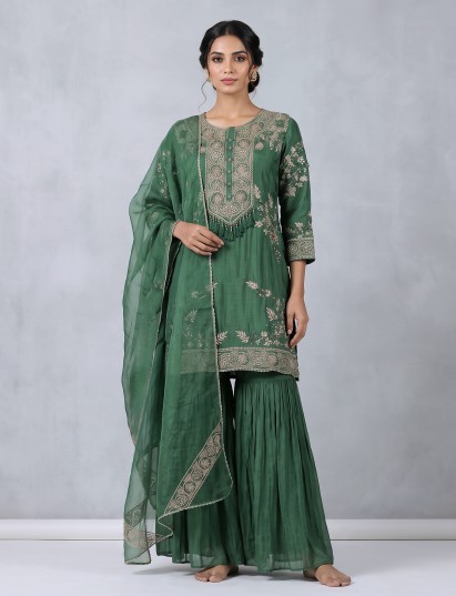 Green mehendi special sharara suit with dupatta