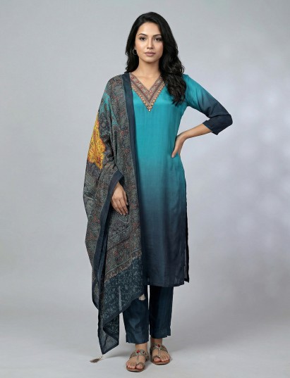Rama blue silk festive wear salwar suit