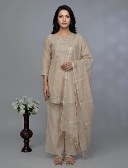 Beige linen salwar suit for women