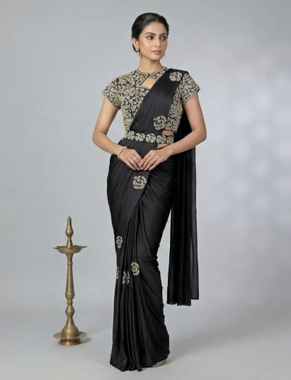 Black lycra ready to wear saree for party wear
