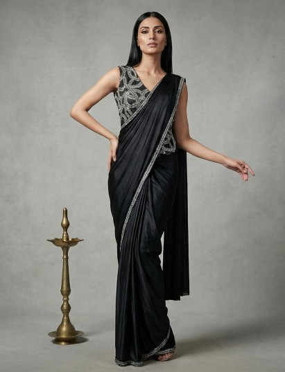 Black lycra ready to wear reception saree