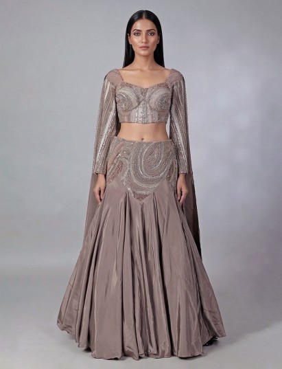 Light brown crepe silk designer lehenga choli