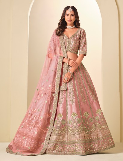 Light pink art silk lehenga choli for wedding wear