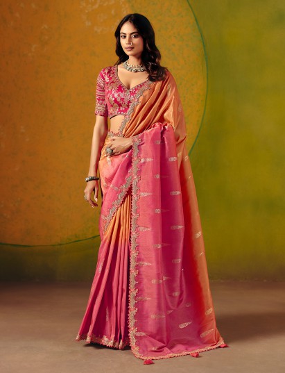 Peach shaded zari silk saree for special occasions