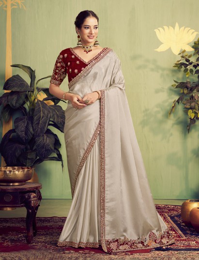 Beige upada silk festive wear saree