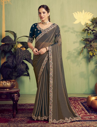 Dual tone blue organza satin saree with modern appeal