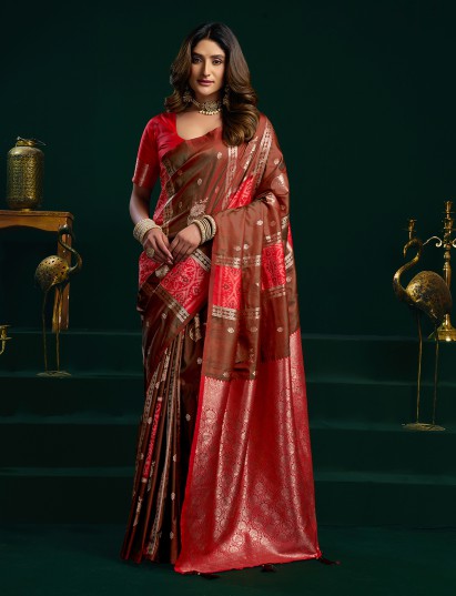 Maroon soft silk bridal wear saree