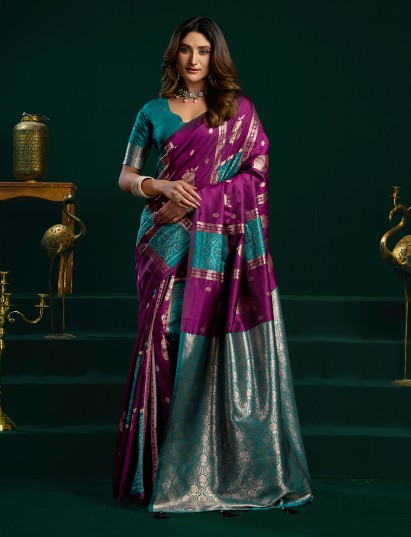 Elegant wine soft silk designer saree