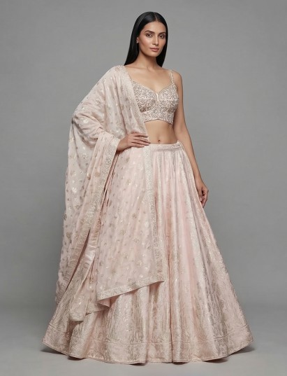 Light peach silk lehenga choli for wedding