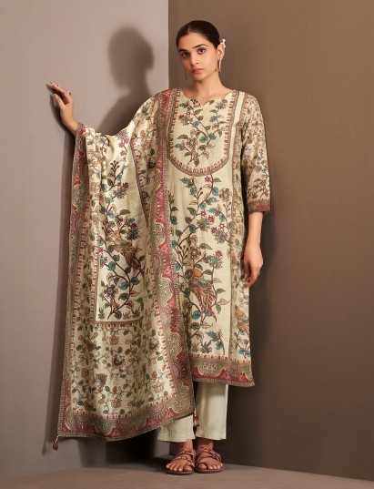 Elegant beige silk festive kurti set with dupatta