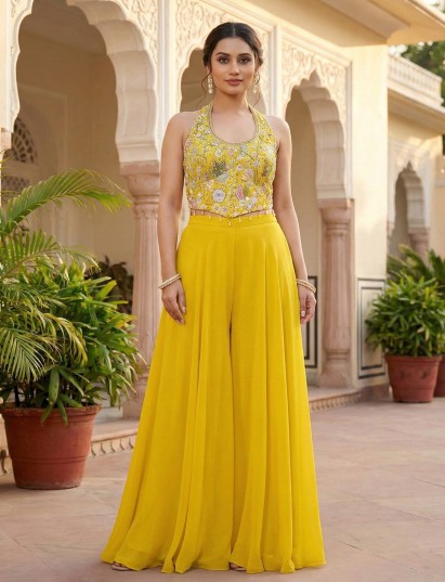 Yellow festive wear georgette palazzo suit