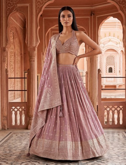 Purple silk embellished wedding wear lehenga choli